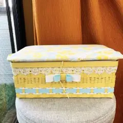 《ハンドメイド》ソーイングボックス　収納　クラフトバンド　フラワー　イエロー