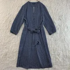 23区 ワンピース 青 黒 白 千鳥格子 紐ベルト 洗える 40