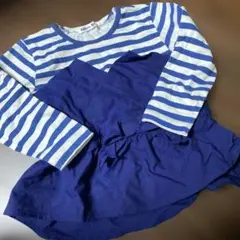 Bateau Bleu ストライプ 長袖ワンピース 100cm