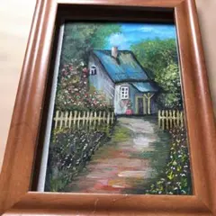 坂の上のお家　水彩画　絵手紙　原画　懐かしいシリーズ