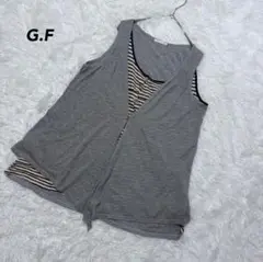【G.F】フェイクレイヤード タンクトップ グレー L 重ね着風 カジュアル