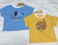 ベビー服子ども服Tシャツ90cm 動物　ライオン　ゾウ　男の子　ブルー　イエロー