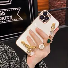 ﻿iphone14 ケース　お花形のチェーン 白 iphone ケース