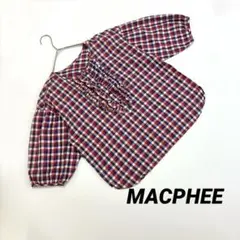 MACPHEEマカフィー チェック柄フリル五分袖ブラウス 綿100% 手洗い可能