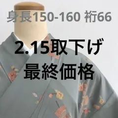 小紋 椿に和傘 深川鼠色 裄66 M