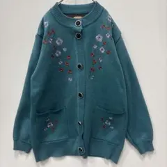 美品　昭和レトロ　ニットカーディガン　肉厚　お花刺繍　アウター　レトロ　古着　花