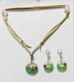 レジン製花デザインネックレス＆ピアスセット売り　No.20