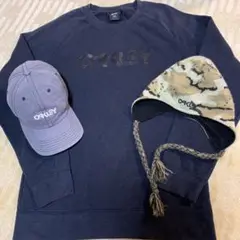 Oakley ネイビー トレーナー Mサイズ&キャップ、ニット帽3点セット