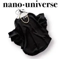 ナノユニバース nanouniverse とろみ ブラウス 半袖 フリル 黒 F