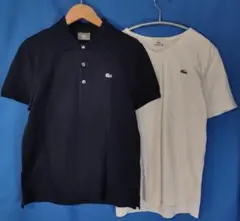 10-1 LACOSTEポロシャツ Tシャツセット　メンズ ネイビー 白