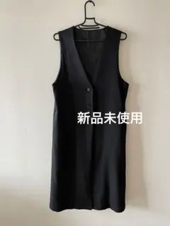 ロングジレ★Vネック ノーカラー　ブラック　新品　Mサイズ