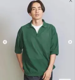スキッパー半袖ニット グリーン　Mサイズ　スキッパーニット
