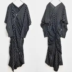LIMI feu 19AW ストライプ ギャザー 変形ドレス 黒グレー S
