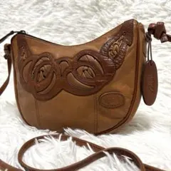 美品★イビサ　ポシェット　ショルダーバッグ　レザー　　　ブラウン　花柄