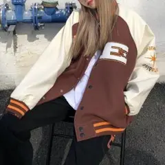 スタジャン バイカラー ロゴ 韓国ストリート XL