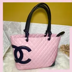 良品 CHANEL カンボン ラージ トートバッグ ブラック ピンク 正規品