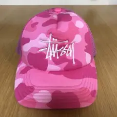 A BATHING APE stussy ピンク迷彩　メッシュキャップ　BAPE
