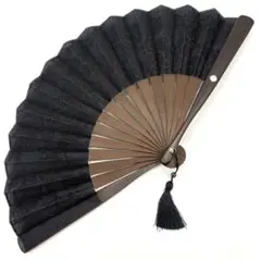 【極美品】資生堂 レース刺繍 黒扇子 タッセル付 上品 和モダン