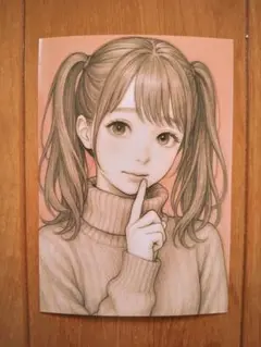 美少女イラスト 鉛筆画風 ツインテール小悪魔風⑰