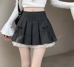 プリーツレース パッチワーク Aライン ミニスカート
