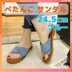 【24～24.5cm】ぺたんこ サンダル レディース ブルー 春 夏 美脚
