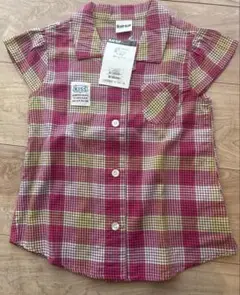 新品未使用SLAP SLIP 半袖シャツ120cm ピンク系チェックシャツ べべ