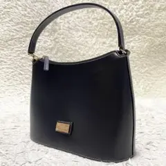 【美品】ジュンココシノ　ハンドバッグ　レザー　黒　ブラック　ゴールド金具　刻印