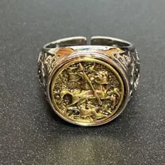 騎士 ナイト 馬 シルバー 金 メキシカン ヴィンテージ メンズ オープンリング