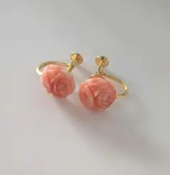 バラ型ピンクイヤリング