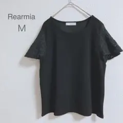 Rearmia　Tシャツ　カットソー　レーススリーブ　フリル　フェミニン　黒　M
