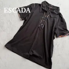 ESCADA ブラックポロシャツ シルク装飾 38サイズ