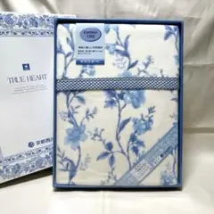 31. 京都西川製 綿100% 毛布 140×210cm 花柄　白×ブルー