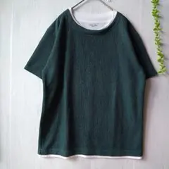 グローバルワーク ダークグリーン リブ 半袖 Tシャツ M 重ね着風