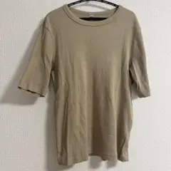 ユニクロ ベージュ リブクルーネックtシャツ 五部袖 Lサイズ