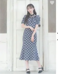 evelyn エブリン チェックカットOP ワンピース チャコール ロング