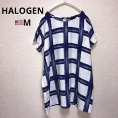 【HALOGEN 】ハロゲン チェック柄 シャツブラウス トップス 半袖【M】
