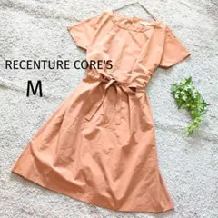 ☆RECENTURE CORE'S　半袖膝丈ワンピース　テラコッタ　リボン　M