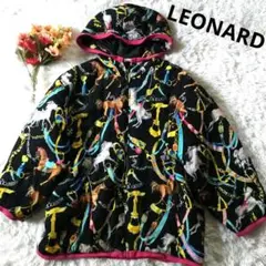 大きめサイズ レオナールLEONARD 中綿ジャケット馬柄チェーン総柄 黒 F