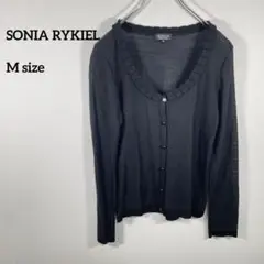 SONIA RYKIEL ブラック フリルカーディガン　薄手 M a292③