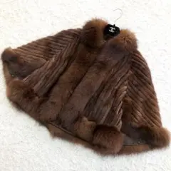 希少✨ミンク×フォックス リアルファー ポンチョ ケープ 最高級本毛皮 ブラウン