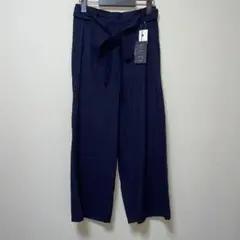 ネイビー リボン付き　カジュアル　ストレート　パンツ　M シンプル　無地　新品