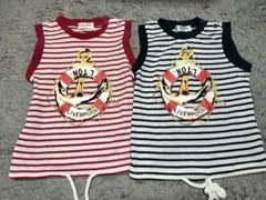 【95cm】タンクトップ 赤と黒のストライプ 2枚セット