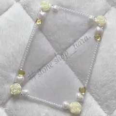 B7【薔薇＊ハート＊ビジュー＊パール】硬質ケース♡デコ♡イエロー・ホワイト系