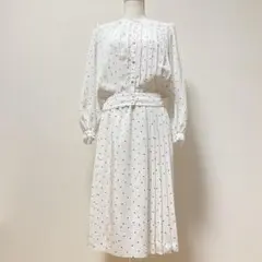 HANAE MORI　スカートセットアップ　ホワイト　ドット　蝶　プリーツ　M