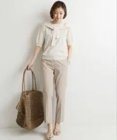 IENA ドライリネンストレッチパンツ ベージュ