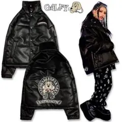 美品GALFY/ガルフィー フェイクレザージャケット ファイヤーパターン GALFY ガルフィー パリピ Gジャン メンズ 薔薇 ファイヤー