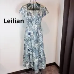 ★ Leilian★レリアン★薄グリーン柄ロングワンピース★後ファスナー★綿★
