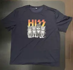 猫とバンドデザイン Tシャツ ネイビー色　古着
