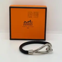 【良品】エルメス Hermès レザーブレスレット 黒 17㎝