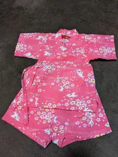 ピンク 花柄ウサギ 甚平 90cm